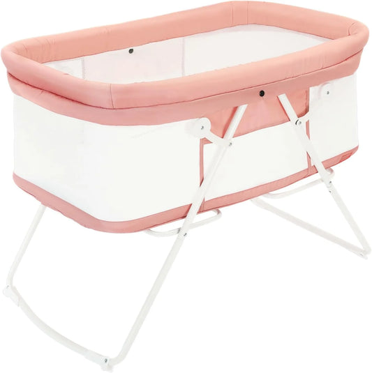 Pink Baby Crib,2 in 1 Cribs and Cradles, Easy Folding Travel Cot with Mattress