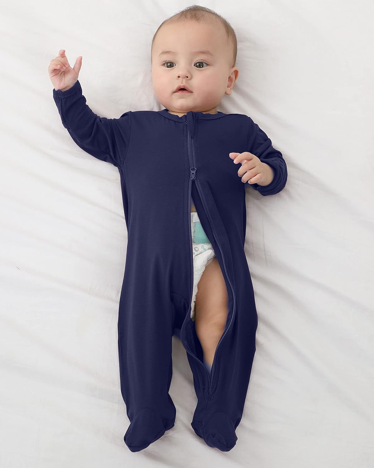 Baby Footed Pajamas with Mitten Cuffs, Soft Rayon Long Sleeve Rompers 0-18 Months