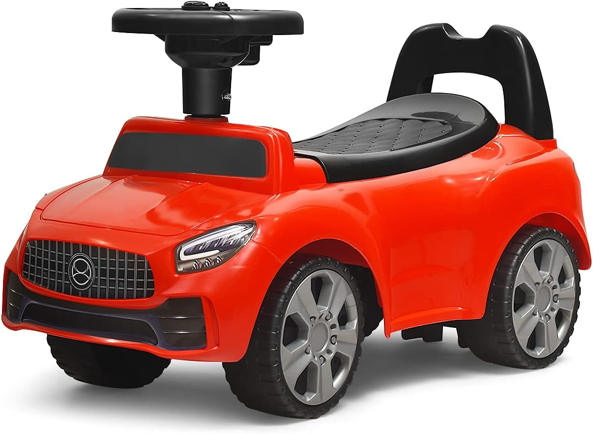 Kids Push and Ride Racer, 3-In-1 Ride on Push Car W/Steering Wheels, Horn, Music, under Seat Storage, Foot-To-Floor Sliding Car Pushing Cart for Toddler, Gift Toy for Boys & Girls(Red)