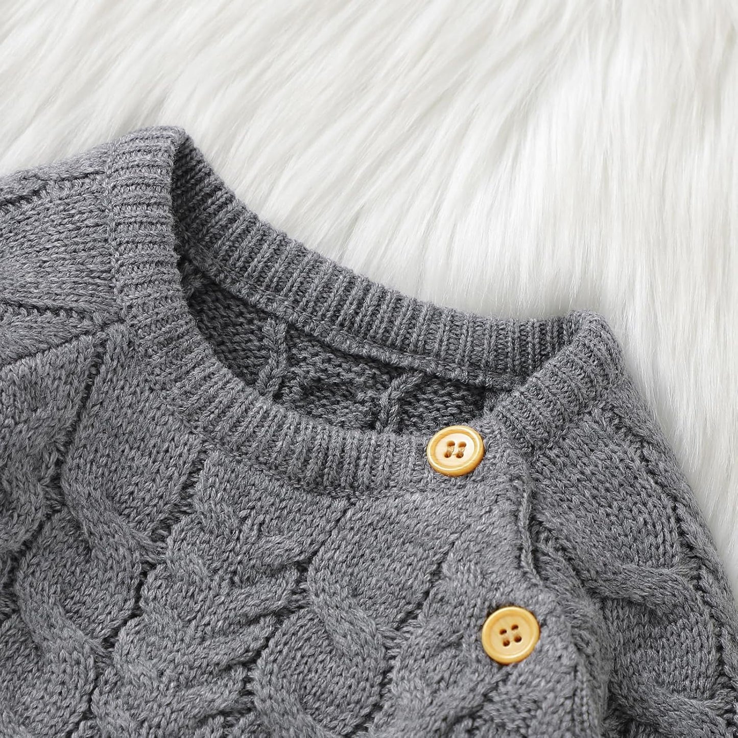 Baby Romper Knit Sweater with Hat Long Sleeve One-Piece Outfit for Newborn Baby(Grey, 3-6 Months)