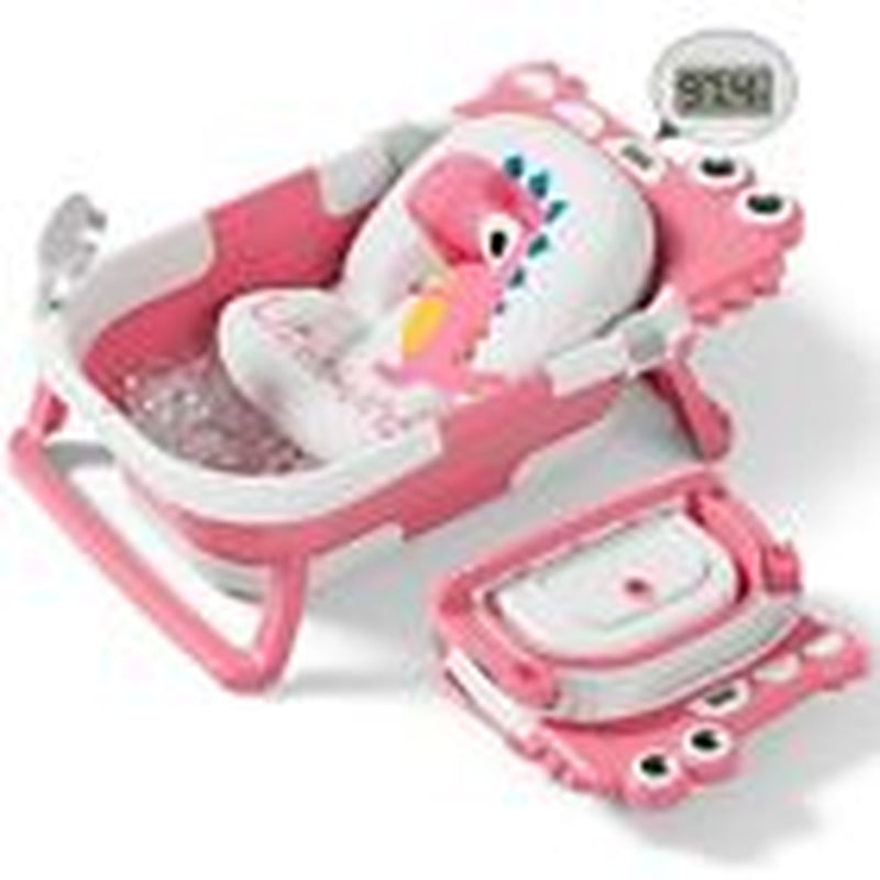 Alligator Collapsible Baby Bathtub for Newborn with Thermometer & 1 Soft Pink