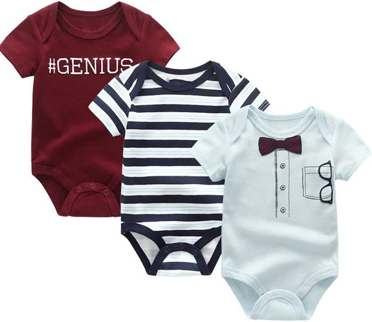 Newborn Baby Bodysuit 3-Pack Short Sleeve Bodysuit Baby Clothes for Boys and Girls Multicoloured