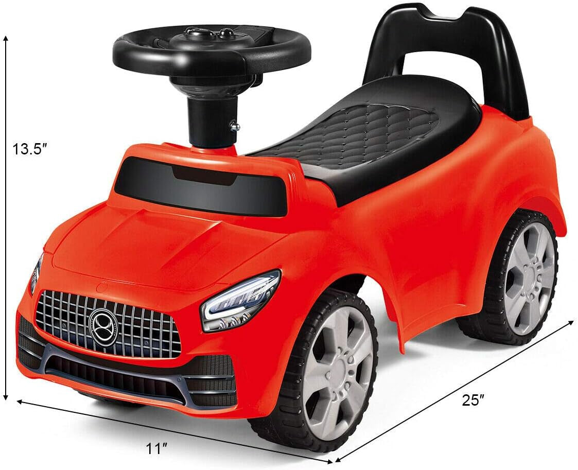 Kids Push and Ride Racer, 3-In-1 Ride on Push Car W/Steering Wheels, Horn, Music, under Seat Storage, Foot-To-Floor Sliding Car Pushing Cart for Toddler, Gift Toy for Boys & Girls(Red)