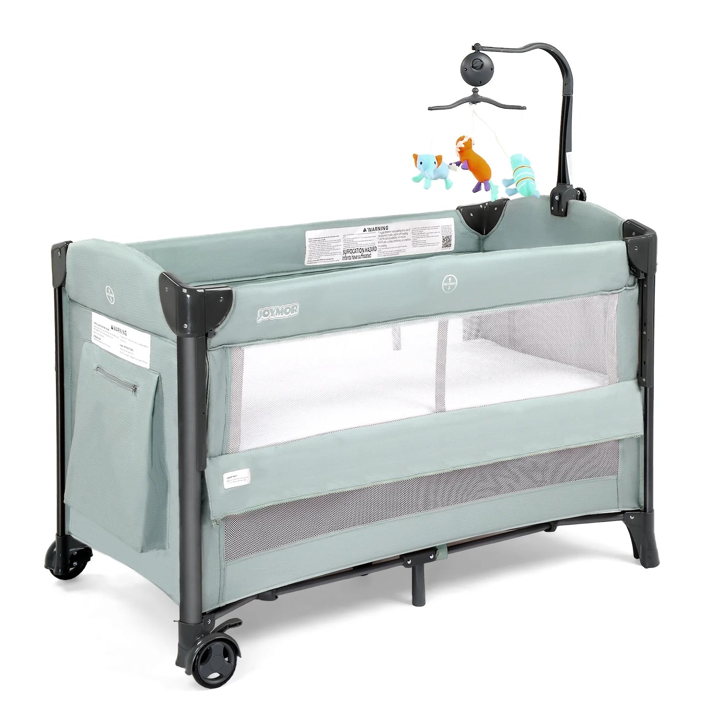 Folding Bedside Sleeper Baby Bassinets, Portable Crib with Wheel for Shower Gift, for Newborn