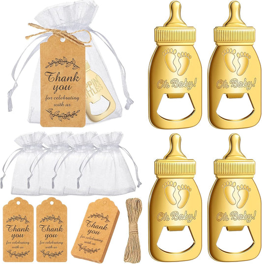 Popping Bottle Openers Baby Shower Return Favors for Guests Bottle Opener Decorations and Souvenirs with Organza Bags Thank You Tags for Theme Party Favors (Cute Style,73 Pieces)