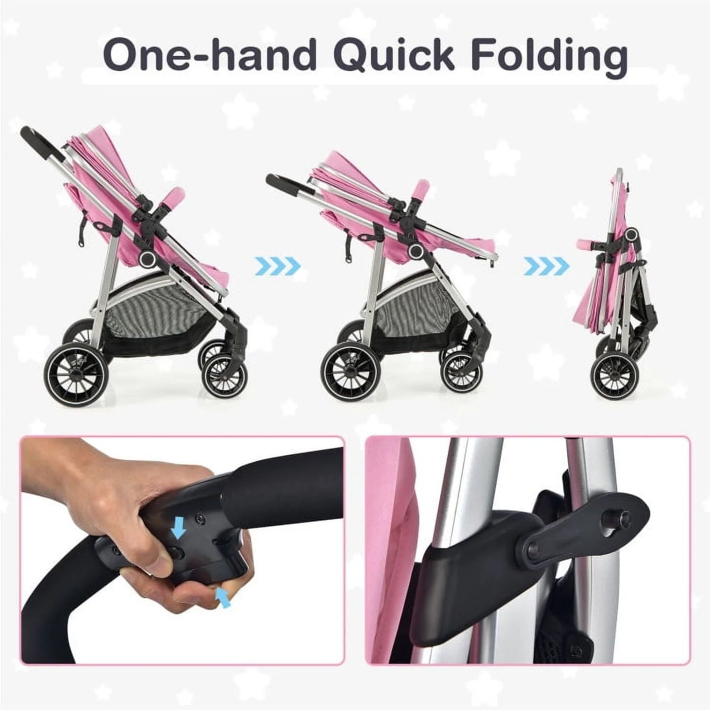 2-In-1 Convertible Baby Stroller with Reversible Seat-Pink, Summer Stroller for Infant & Toddler