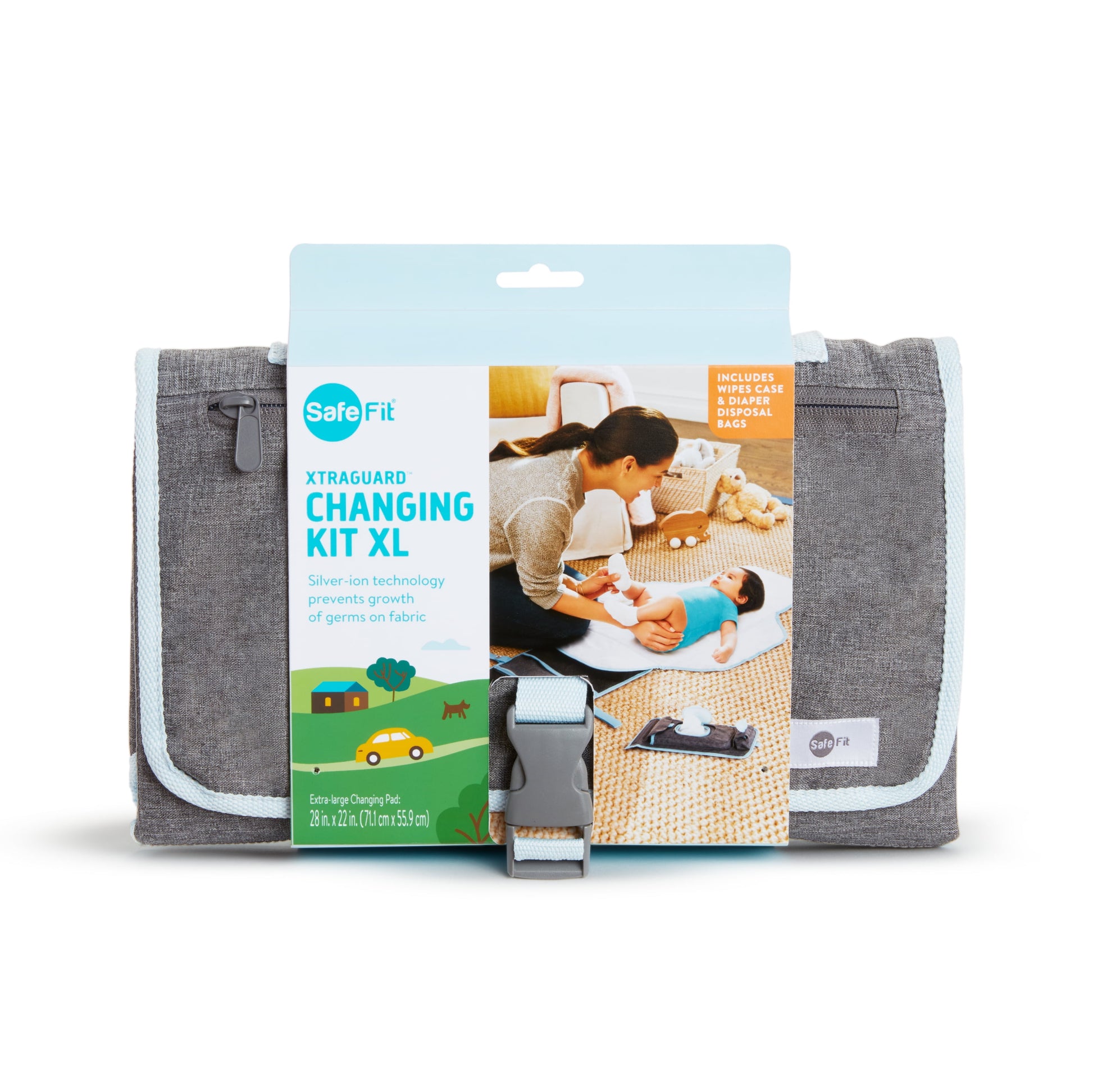 ® Xtraguard™ XL Antimicrobial Baby Changing Pad Kit, Includes Wipes Dispenser, Gray