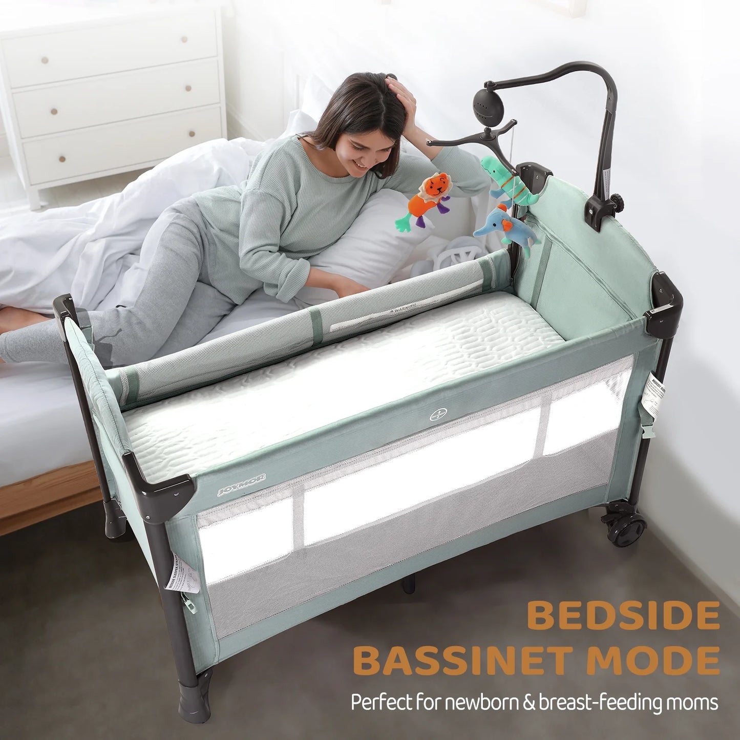 Folding Bedside Sleeper Baby Bassinets, Portable Crib with Wheel for Shower Gift, for Newborn