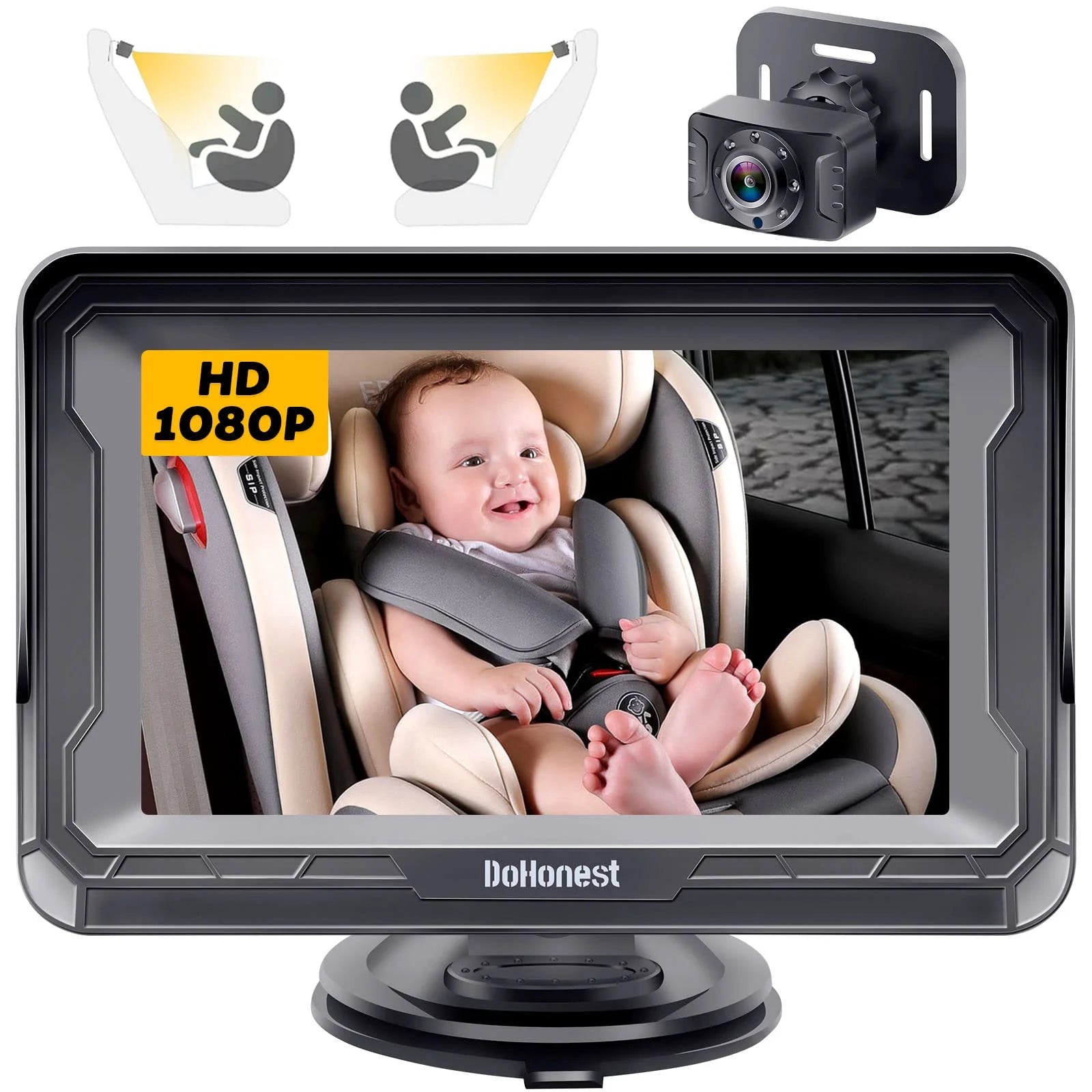 V33 4.3" HD 1080P Video Baby Monitor with 360° Rotating Camera, Black