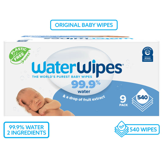 Original 99.9% Water Based Baby Wipes, Unscented, 9 Resealable Packs (540 Wipes)