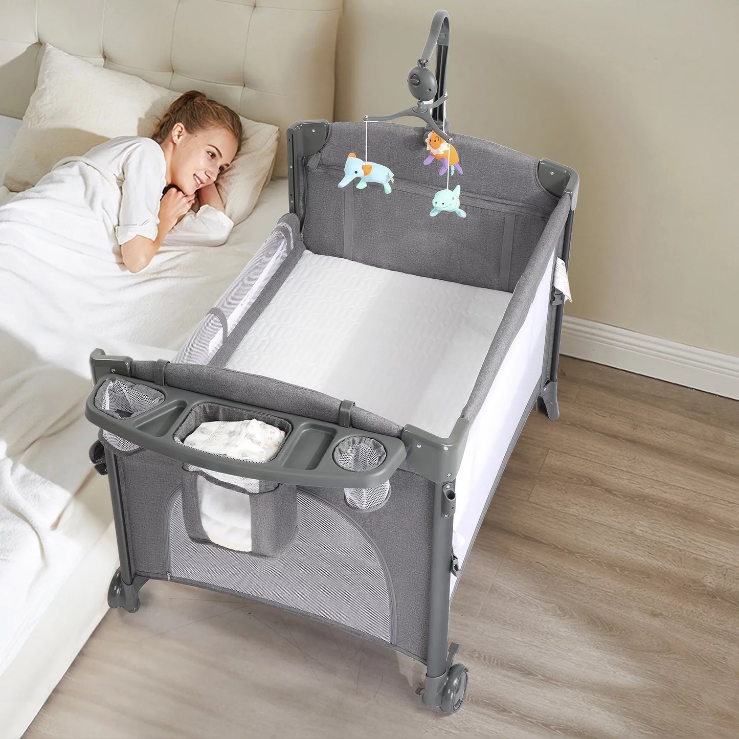 5 in 1 Bedside Bassinet with Changing Table, Bedside Crib, Playpen for Unisex Infant