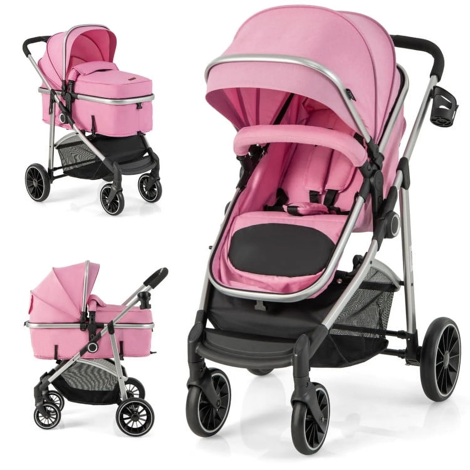 2-In-1 Convertible Baby Stroller with Reversible Seat-Pink, Summer Stroller for Infant & Toddler