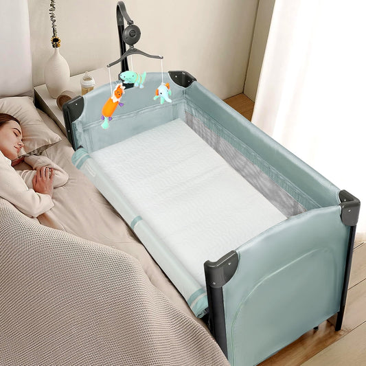 Folding Bedside Sleeper Baby Bassinets, Portable Crib with Wheel for Shower Gift, for Newborn