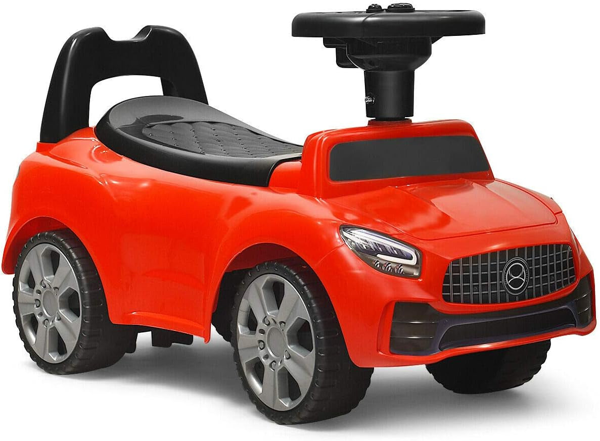 Kids Push and Ride Racer, 3-In-1 Ride on Push Car W/Steering Wheels, Horn, Music, under Seat Storage, Foot-To-Floor Sliding Car Pushing Cart for Toddler, Gift Toy for Boys & Girls(Red)