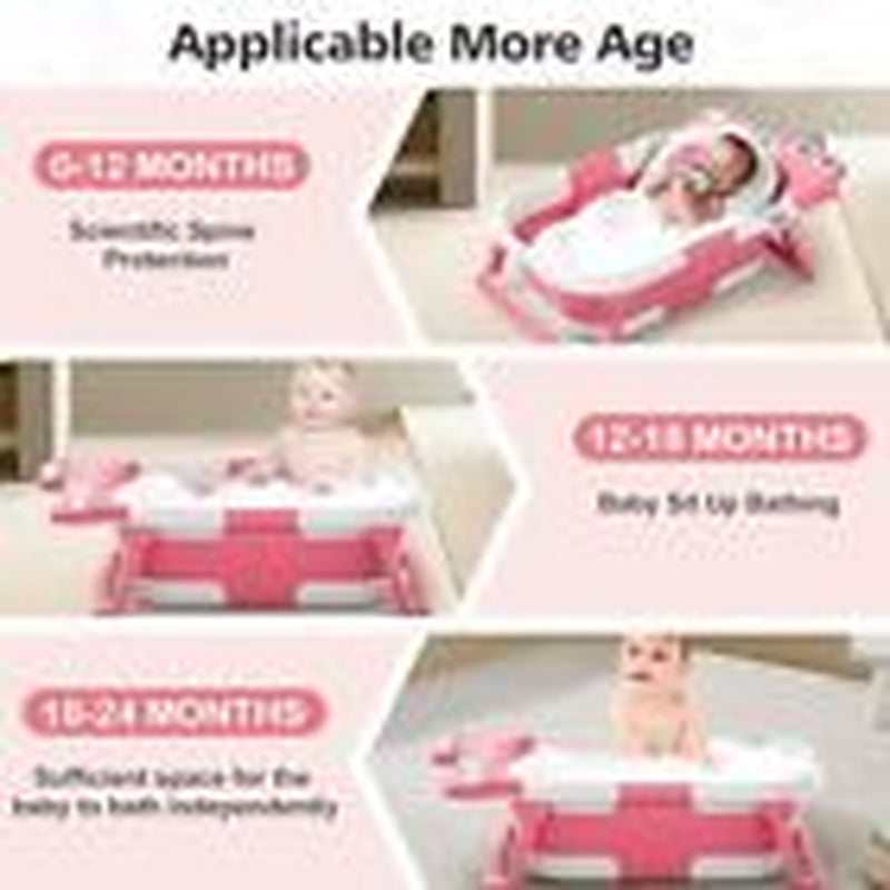 Alligator Collapsible Baby Bathtub for Newborn with Thermometer & 1 Soft Pink