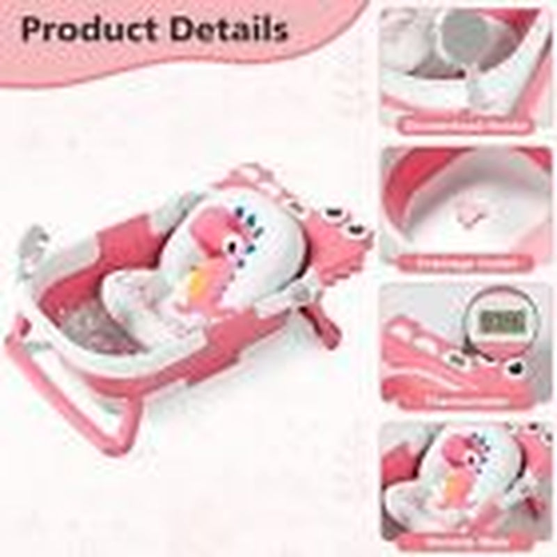 Alligator Collapsible Baby Bathtub for Newborn with Thermometer & 1 Soft Pink