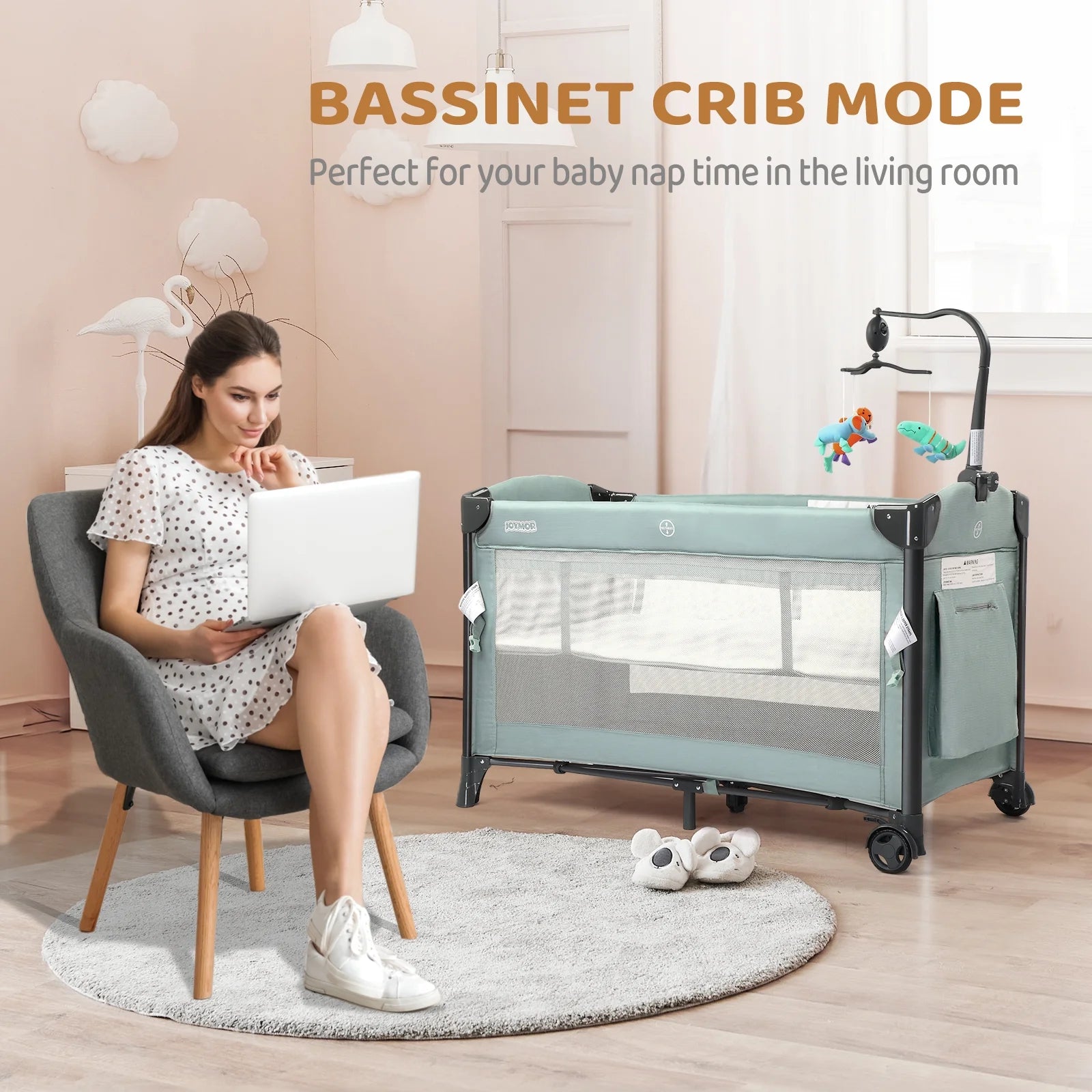 Folding Bedside Sleeper Baby Bassinets, Portable Crib with Wheel for Shower Gift, for Newborn