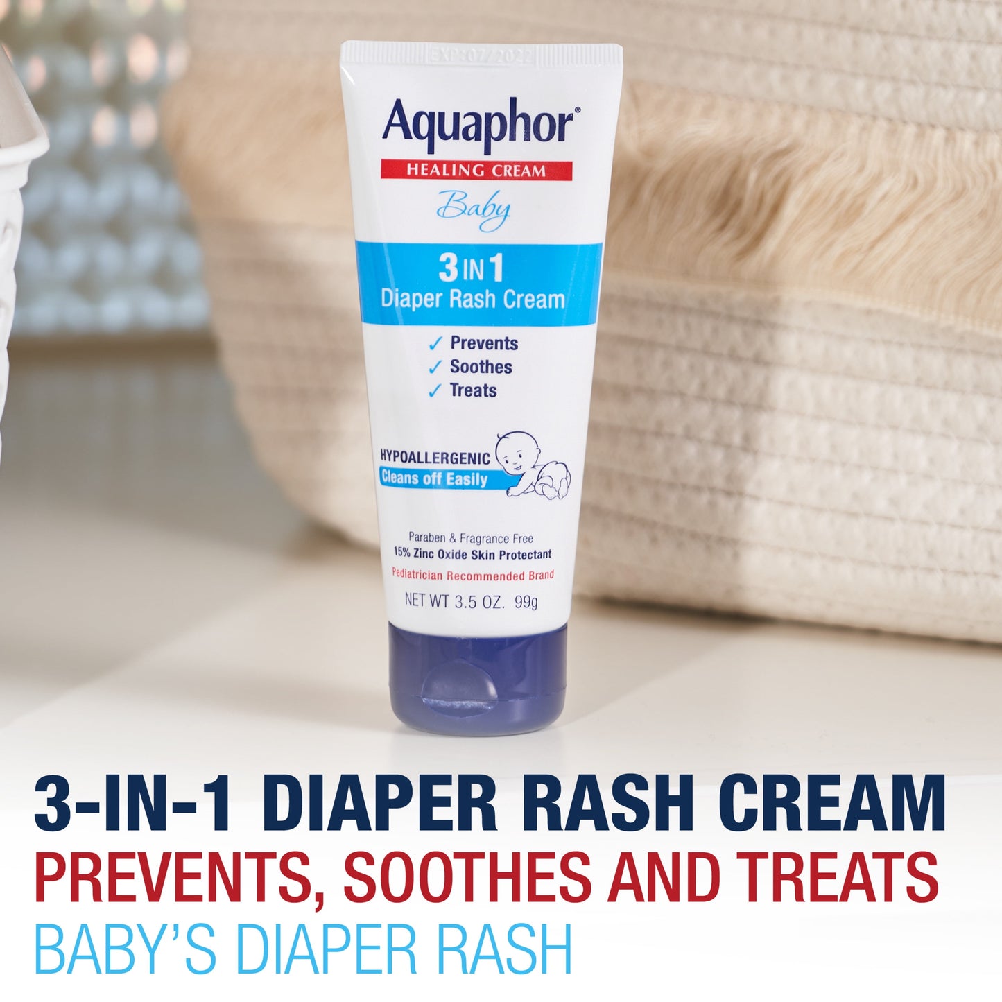 Baby Diaper Rash Cream, 3-In-1 Diaper Rash Relief, 3.5 Oz Tube